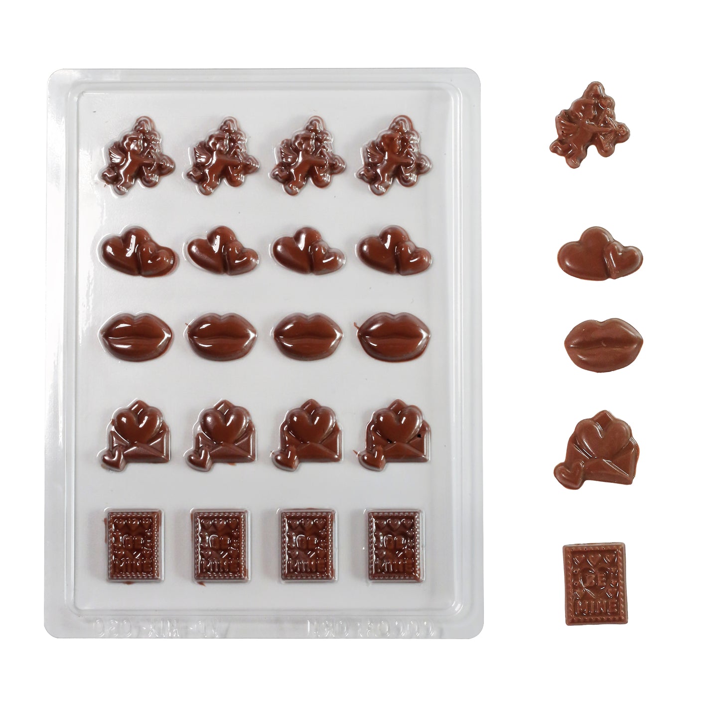 Valentine’s Icons Chocolate Mould (20 cavities) – Cupid, Hearts, Lips, Love Letter & ‘Be Mine’