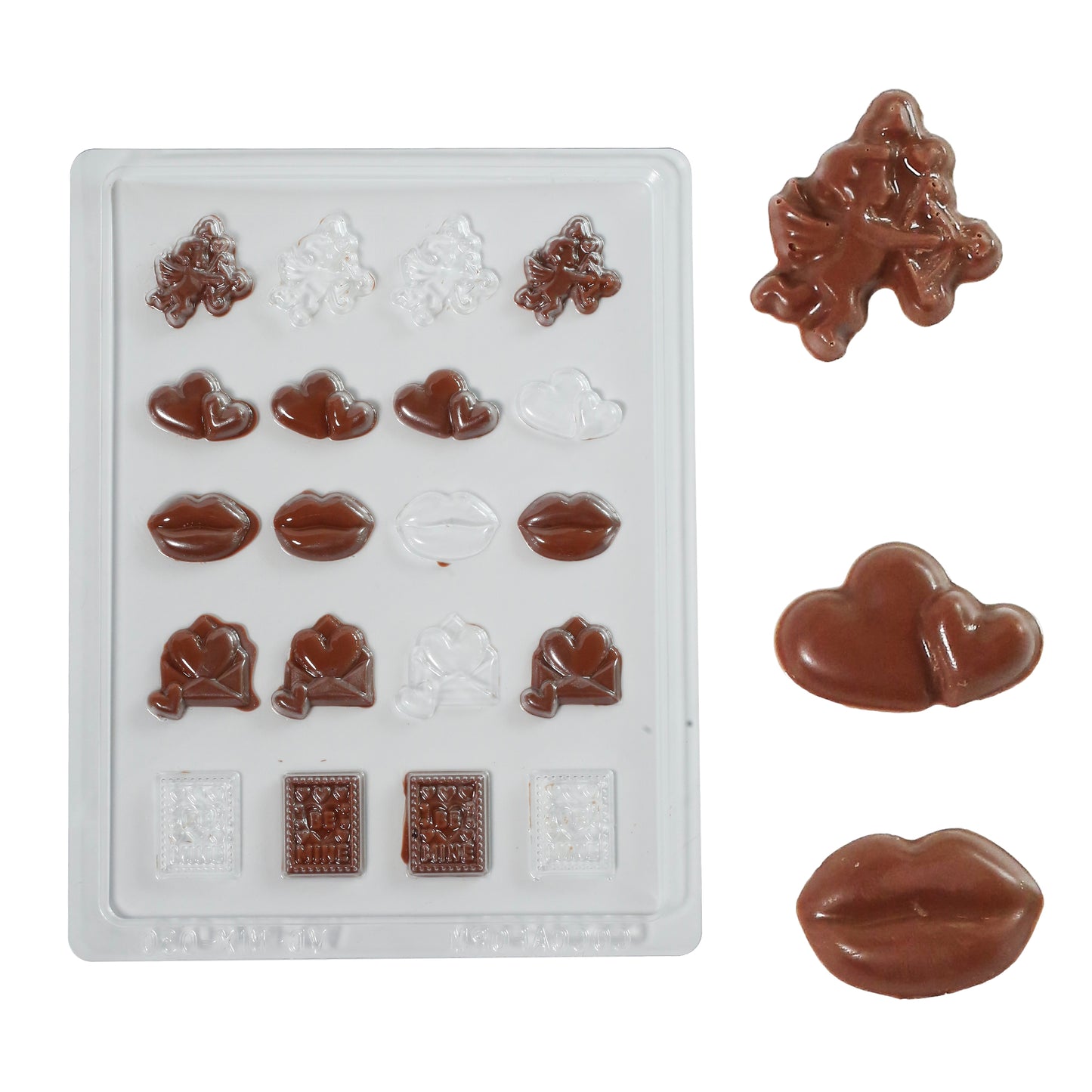 Valentine’s Icons Chocolate Mould (20 cavities) – Cupid, Hearts, Lips, Love Letter & ‘Be Mine’