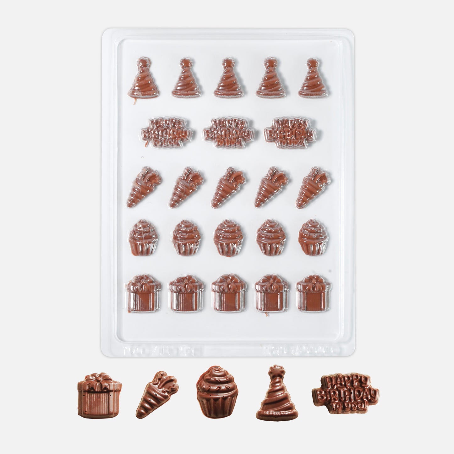 Birthday Chocolate Mould – Party Hats, Cupcakes, Gifts  “Happy Birthday” Plaques