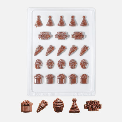 Birthday Chocolate Mould – Party Hats, Cupcakes, Gifts  “Happy Birthday” Plaques