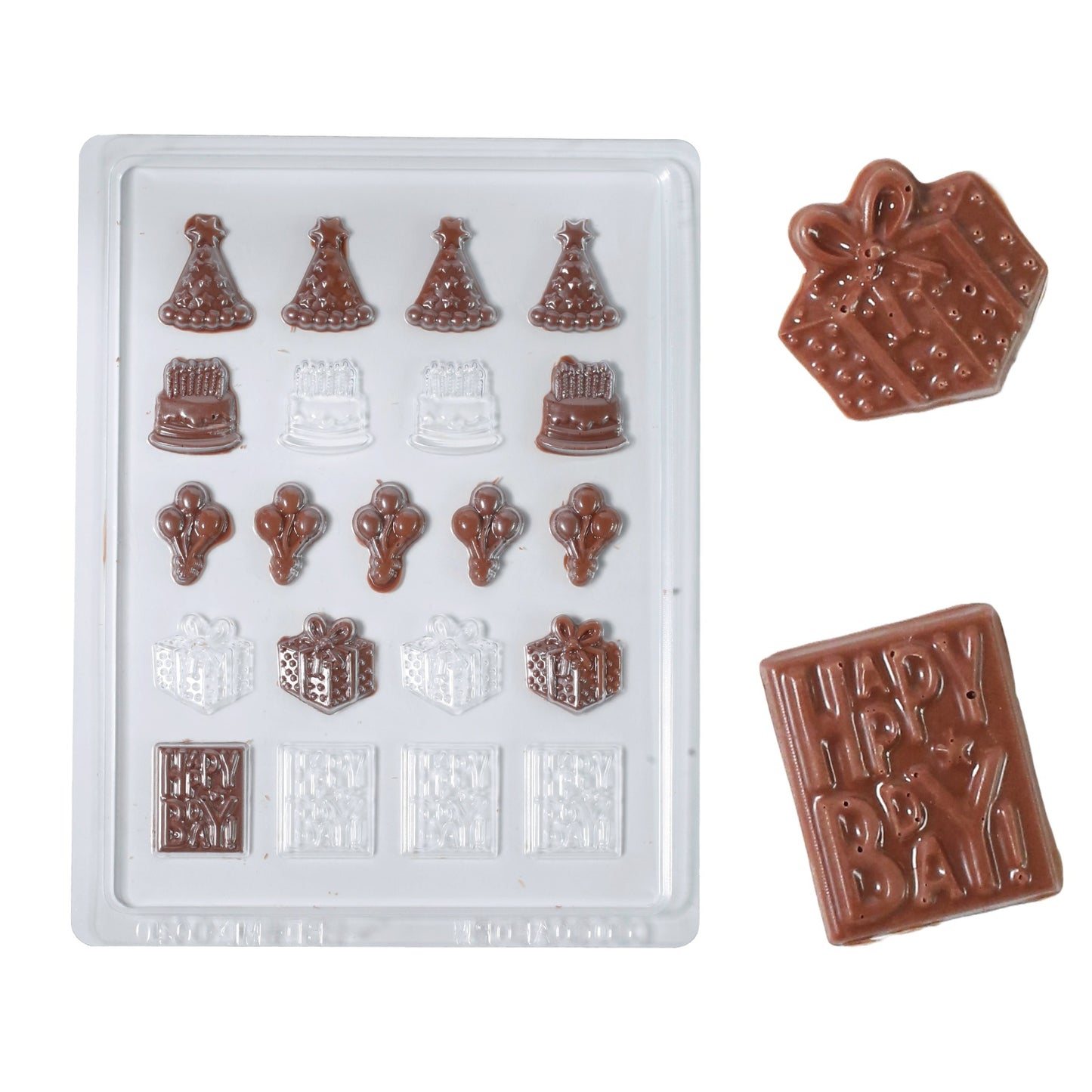 Birthday Chocolate Mould – Party Hats, Cupcakes, Gifts  “Happy Birthday” Plaques