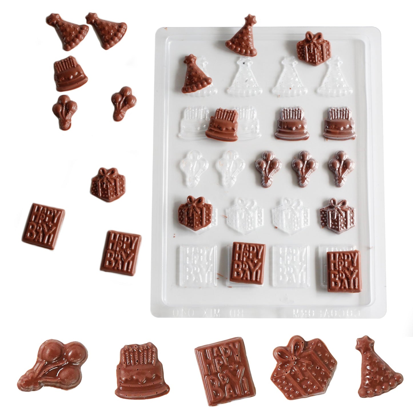 Birthday Chocolate Mould – Party Hats, Cupcakes, Gifts  “Happy Birthday” Plaques
