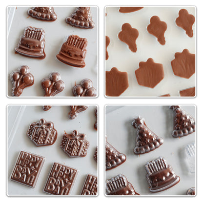 Birthday Chocolate Mould – Party Hats, Cupcakes, Gifts  “Happy Birthday” Plaques