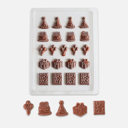 Birthday Chocolate Mould – Party Hats, Cupcakes, Gifts  “Happy Birthday” Plaques